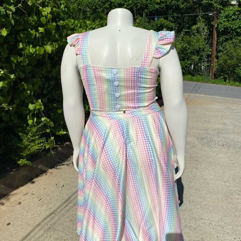 Voodoo Vixen Pastel Gingham Sleeveless Top/Skirt Set - Picture 5 of 10